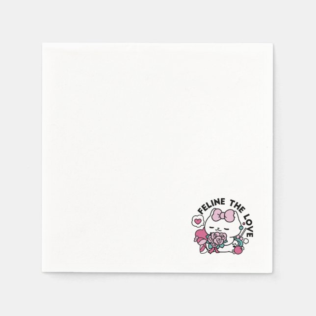 Cute Valentine's Cat Design – Feline the Love Napkins (Front)