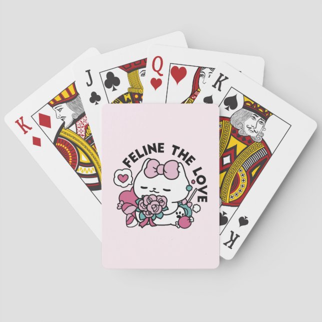 Cute Valentine's Cat Design – Feline the Love Poker Cards (Back)