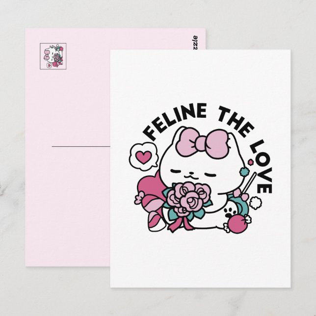Cute Valentine's Cat Design – Feline the Love Postcard (Front/Back)