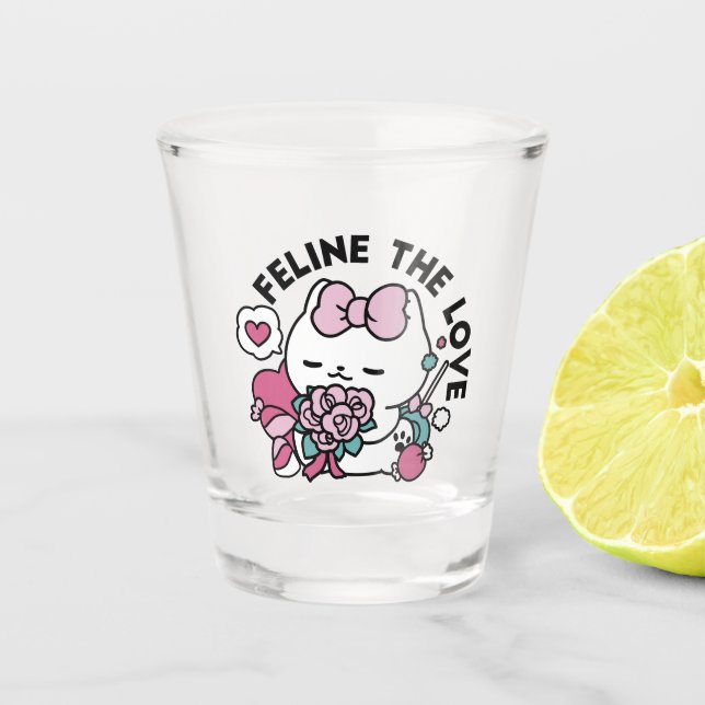 Cute Valentine's Cat Design – Feline the Love Shot Glass (Front)