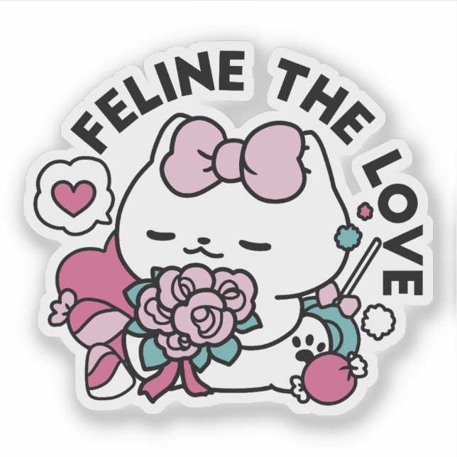 Cute Valentine's Cat Design – Feline the Love Sticker (Front)