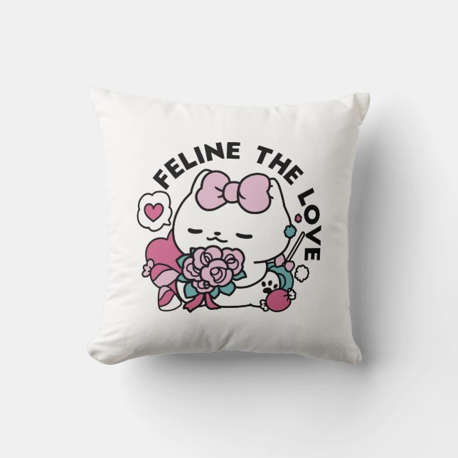 Cute Valentine's Cat Design – Feline the Love Throw Pillow (Front)