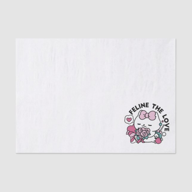 Cute Valentine's Cat Design – Feline the Love Tissue Paper (Front)