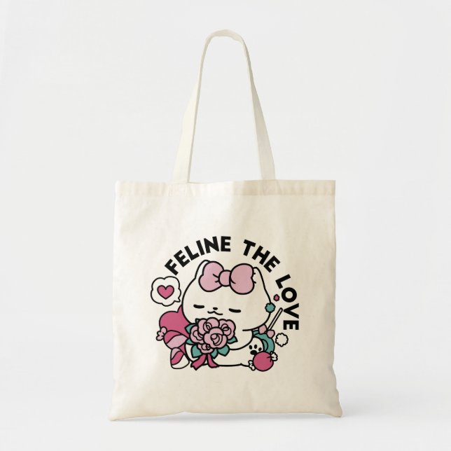 Cute Valentine's Cat Design – Feline the Love Tote Bag (Front)