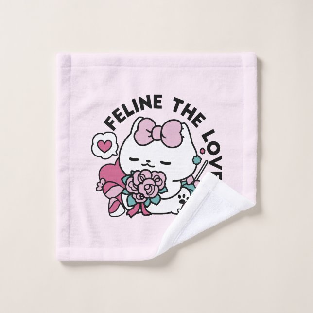 Cute Valentine's Cat Design – Feline the Love Wash Cloth (Wash Cloth)