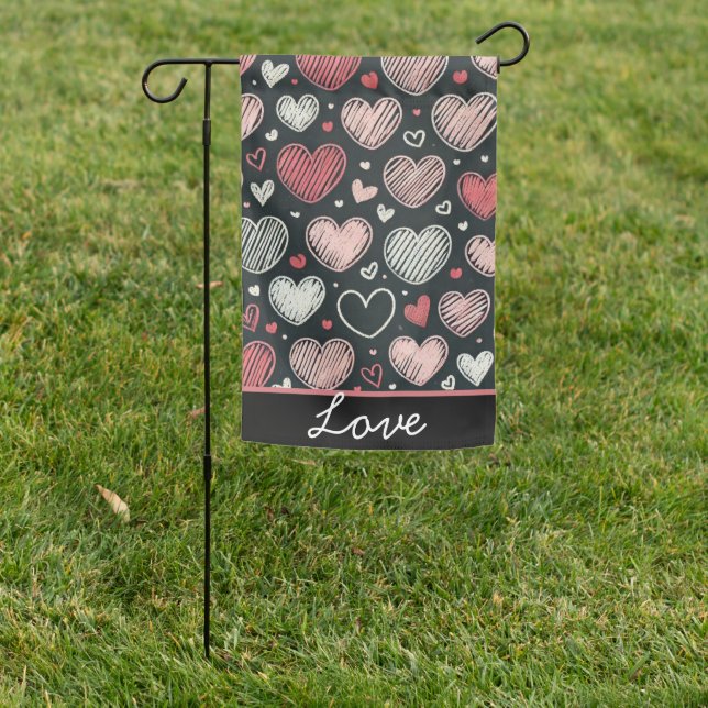 Cute Valentine's chalk hearts Garden Flag (In SItu)