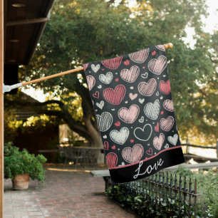 Cute Valentine's chalk hearts House Flag
