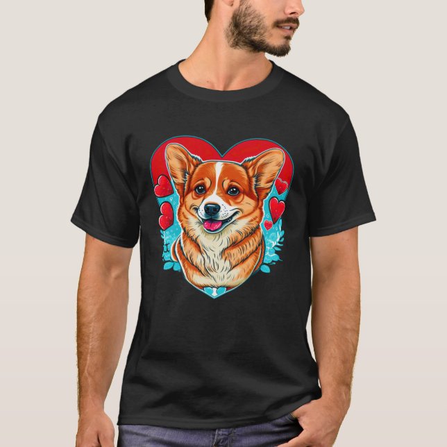 Cute Valentines Corgi Cool Pembroke Welsh Corgi T-Shirt (Front)