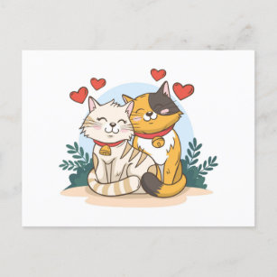 Cute valentine's day animal couple with cats postcard