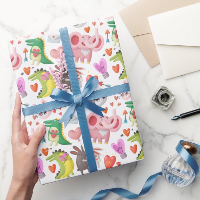 Cute Valentine's Day Animal Heart Funny Whimsical Wrapping Paper (Gifting)