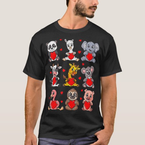 Cute Valentines Day Animals Holding Hearts Boys Gi T_Shirt