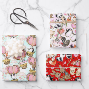 Cute Valentine's Day Animals Wrapping Paper Sheets