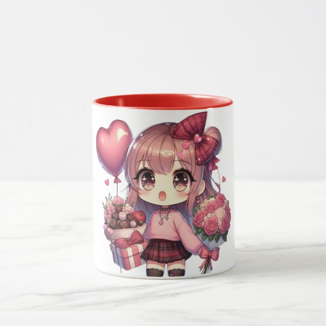 Cute Valentine's day anime girl Mug (Center)