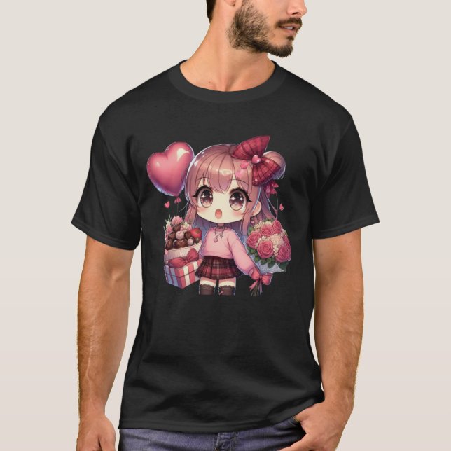 Cute Valentine's day anime girl T-Shirt (Front)