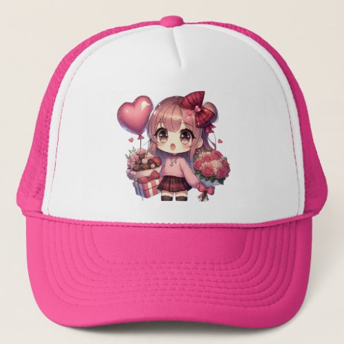 Cute Valentines day anime girl Trucker Hat