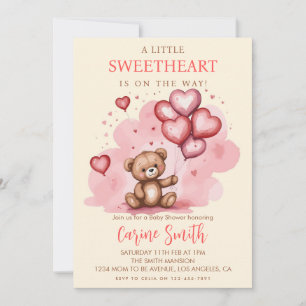 Cute Valentine's Day Baby Shower Bear Hearts Invitation