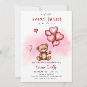 Cute Valentine's Day Baby Shower Bear Hearts  Invitation