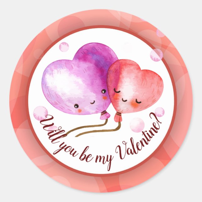 Cute Valentine's Day Balloons Personalized Classic Round Sticker (Front)