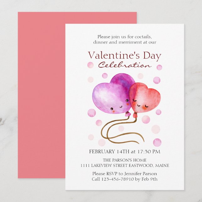 Cute Valentine's Day Balloons Personalized Invitation (Front/Back)