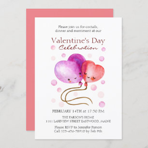 Cute Valentine's Day Balloons Personalized Invitation
