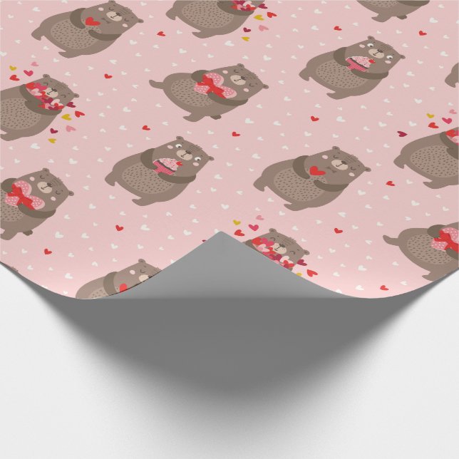 Cute Valentine's day bears with hearts in pink Wrapping Paper (Corner)