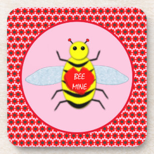Cute Valentines Day Bee Beverage Coaster