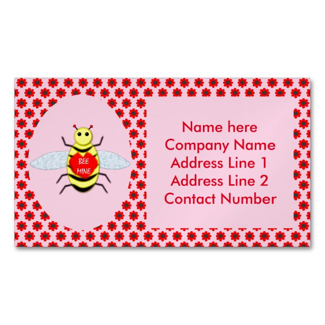 Cute Valentines Day Bee Custom Business Card Magnet (Front)