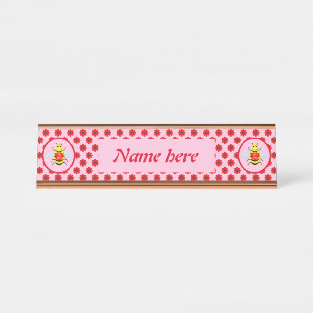 Cute Valentines Day Bee Custom Desk Name Plate (Front)