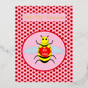 Cute Valentines Day Bee Custom Foil Holiday Postcard