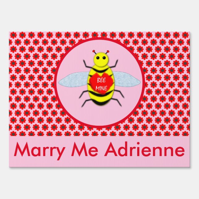 Cute Valentines Day Bee Custom Marriage Proposal Sign (Front)