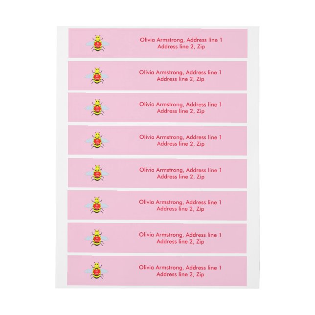 Cute Valentines Day Bee Custom Wrap Around Address Label (Sheet)