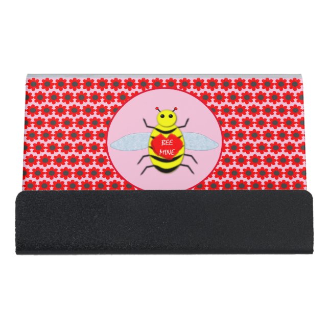 Cute Valentines Day Bee Desk Business Card Holder (Front)