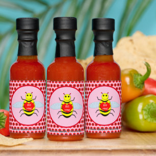 Cute Valentines Day Bee Wedding Hot Sauces