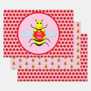 Cute Valentines Day Bee Wrapping Paper Sheets