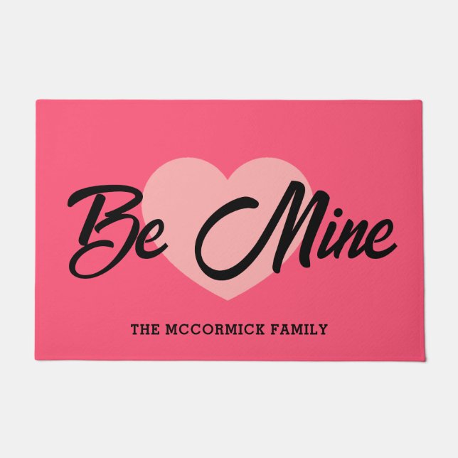 Cute Valentines Day Big Pink Heart Personalized Doormat (Front)