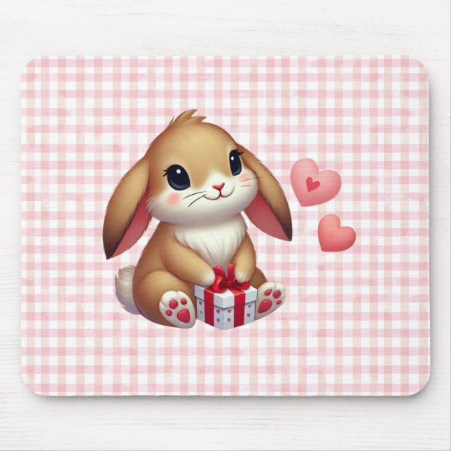 Cute Valentine's Day bunny rabbit  Mouse Pad (Front)