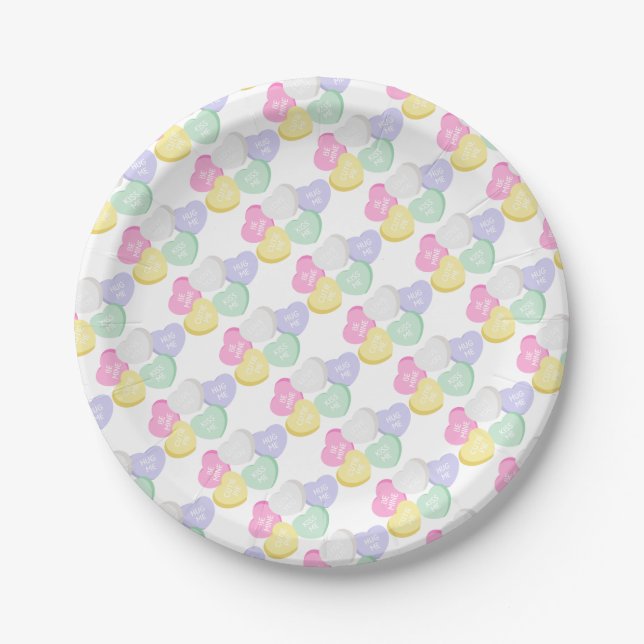 Cute Valentines Day Candy Hearts Paper Plates (Front)