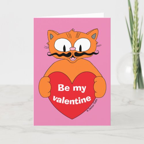 Cute Valentines Day Card Cartoon Mustache Cat