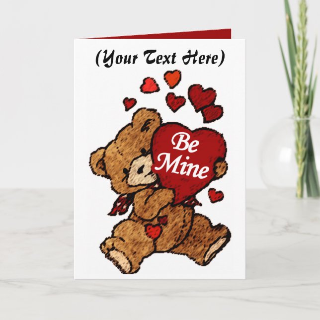 Cute Valentines Day Card, Teddy Bear, Personalized Holiday Card (Front)