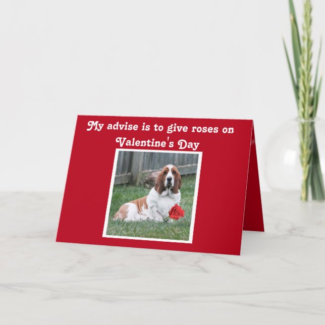 Cute Valentine's Day Card w/Basset Hound and Roses (Front)