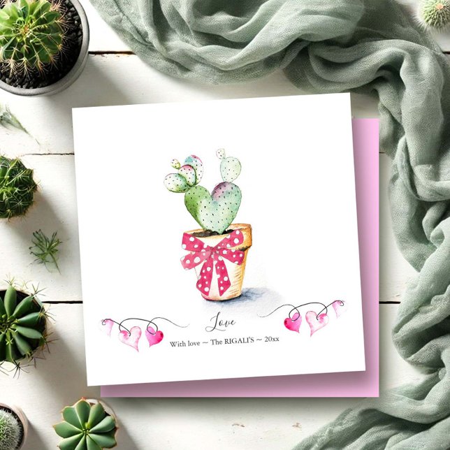 Cute Valentines Day Cards Heart Cactus (Valentines day cards heart shaped watercolor cactus art by Victoria Grigaliunas of Do Tell A Belle)