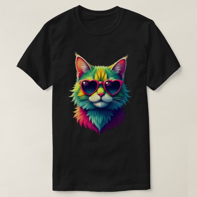 Cute Valentines Day Cat Heart Sunglasses Cat Lover T-Shirt (Design Front)