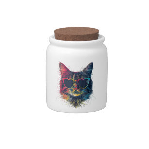 Cute Valentines Day Cat Heart Sunglasses Women Tee Candy Jar