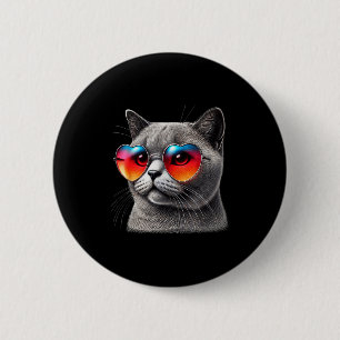 Cute Valentines Day Cat Heart Sungles Women Girls Button