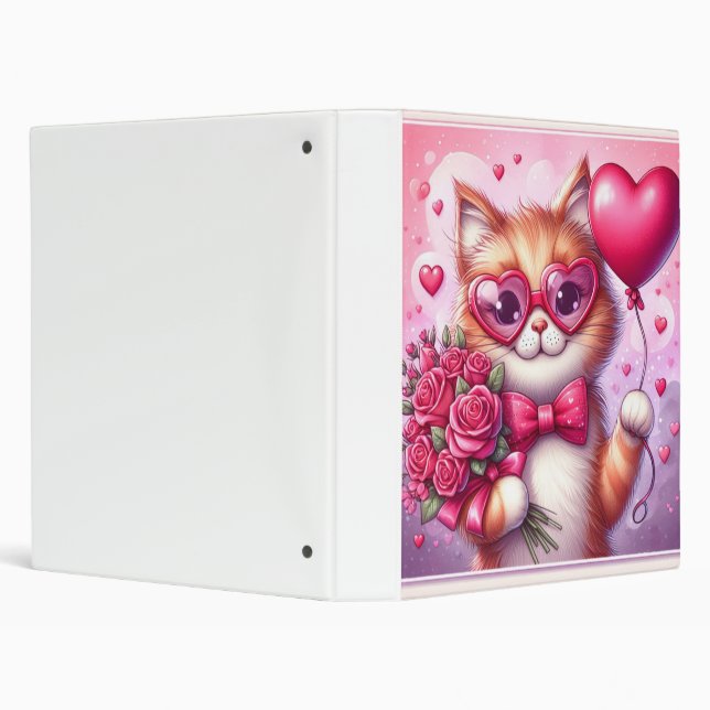 Cute Valentine's day cat/kitten 3 Ring Binder (Background)