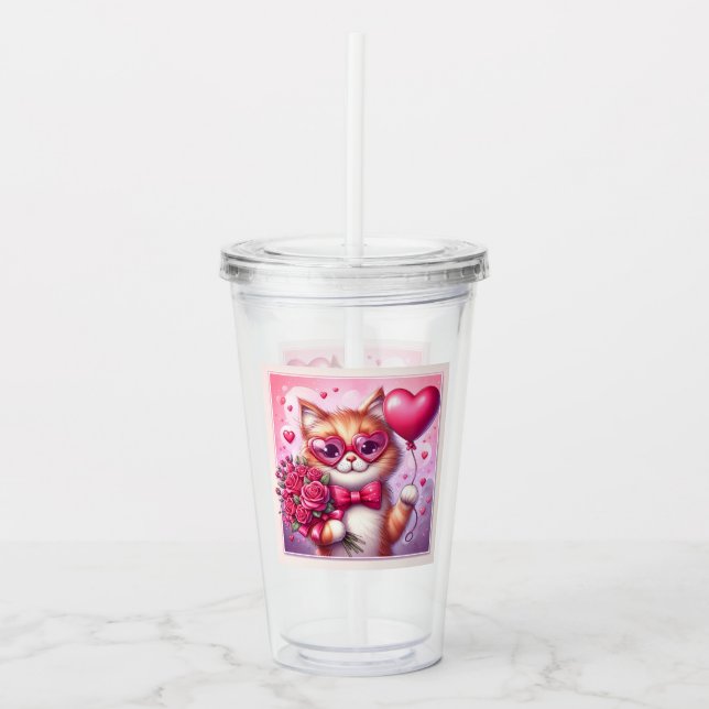 Cute Valentine's day cat/kitten Acrylic Tumbler (Front)