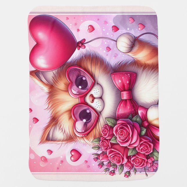 Cute Valentine's day cat/kitten Baby Blanket (Front)