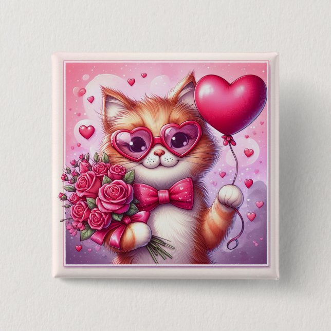 Cute Valentine's day cat/kitten Button (Front)