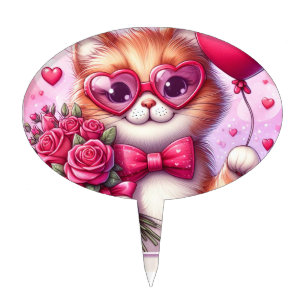 Cute Valentine's day cat/kitten Cake Topper