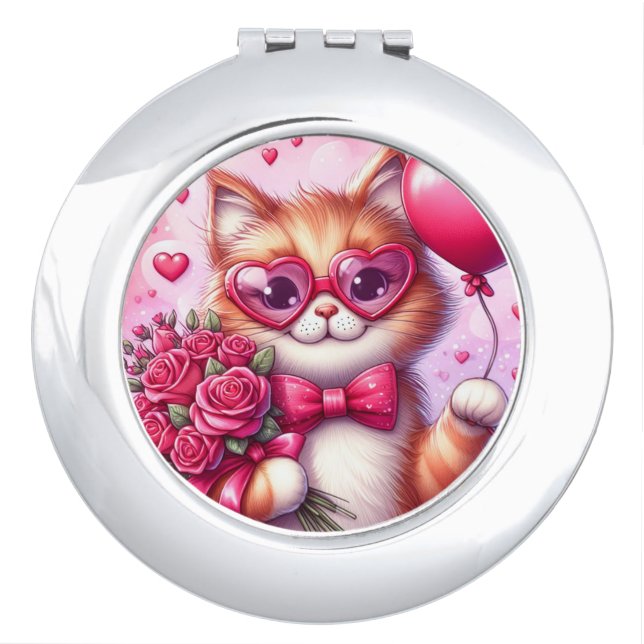 Cute Valentine's day cat/kitten Compact Mirror (Front)